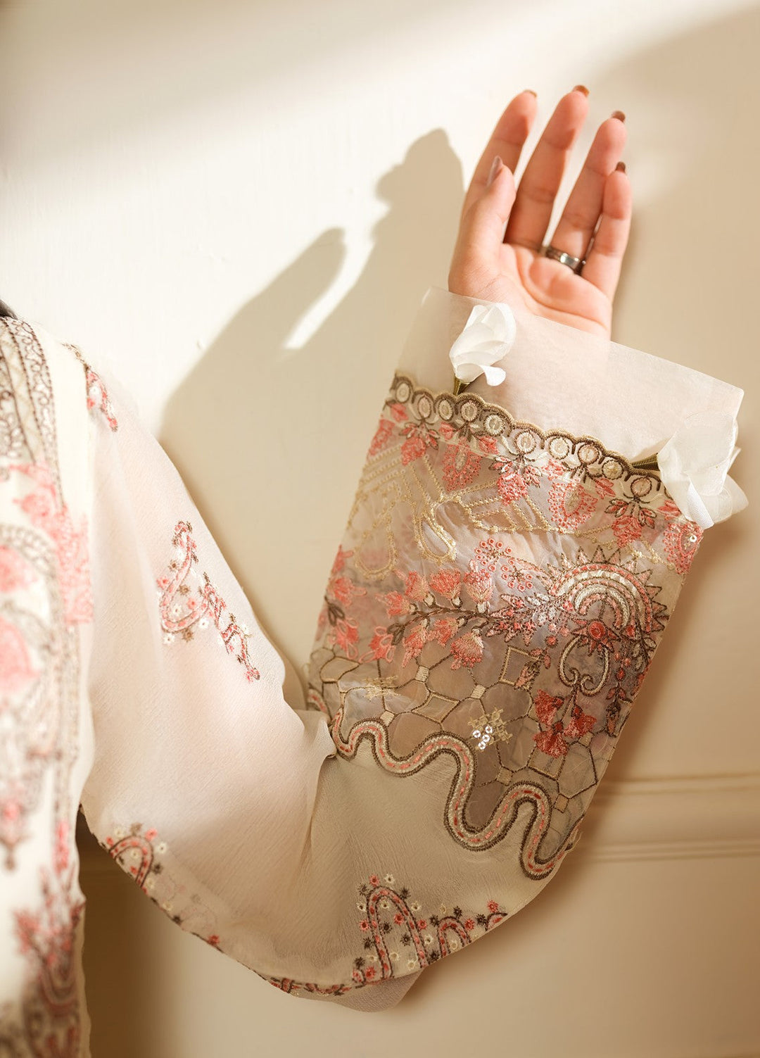 Era by Waresha Women Embroidered Chiffon 3 Piece Suit Pearl Mirage WFE-04 - Formals Collection