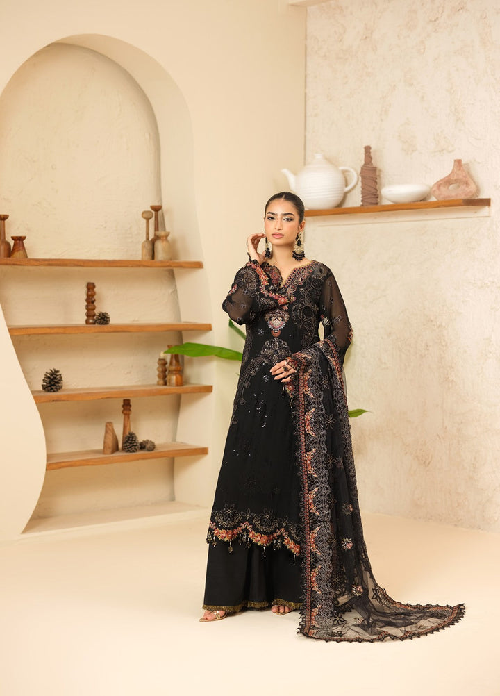 Era by Waresha Women Embroidered Chiffon 3 Piece Suit Obsidian Bloom WFE-05 - Formals Collection