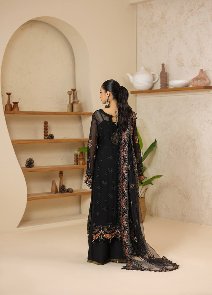 Era by Waresha Women Embroidered Chiffon 3 Piece Suit Obsidian Bloom WFE-05 - Formals Collection