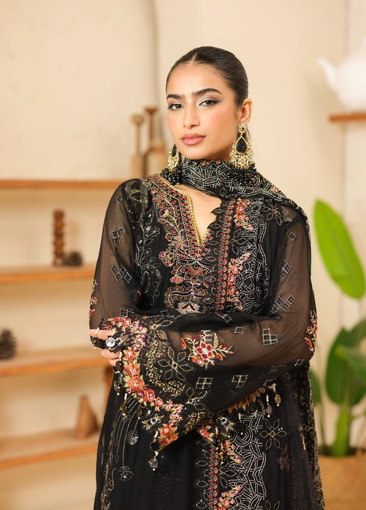 Era by Waresha Women Embroidered Chiffon 3 Piece Suit Obsidian Bloom WFE-05 - Formals Collection