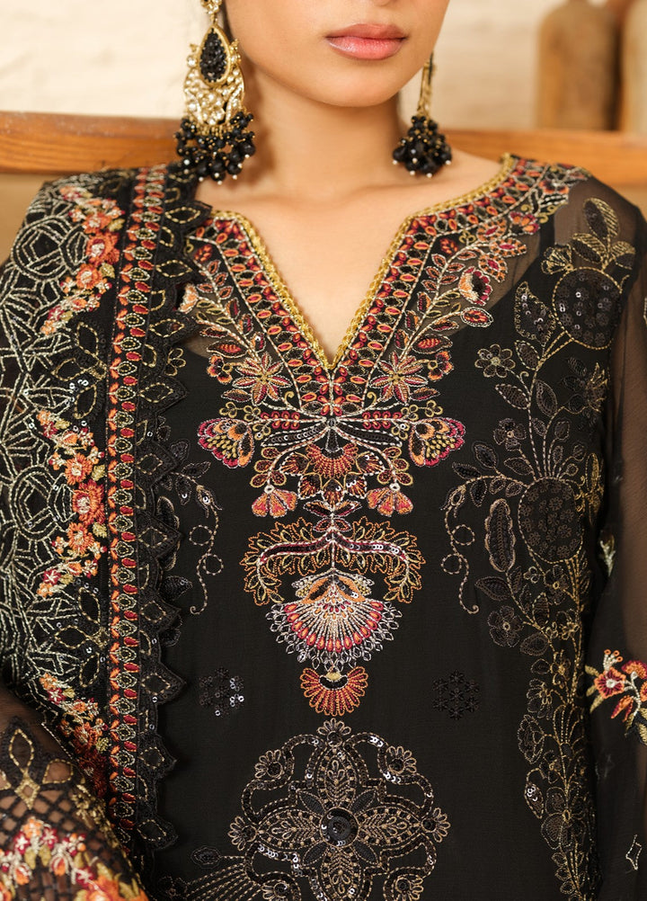 Era by Waresha Women Embroidered Chiffon 3 Piece Suit Obsidian Bloom WFE-05 - Formals Collection