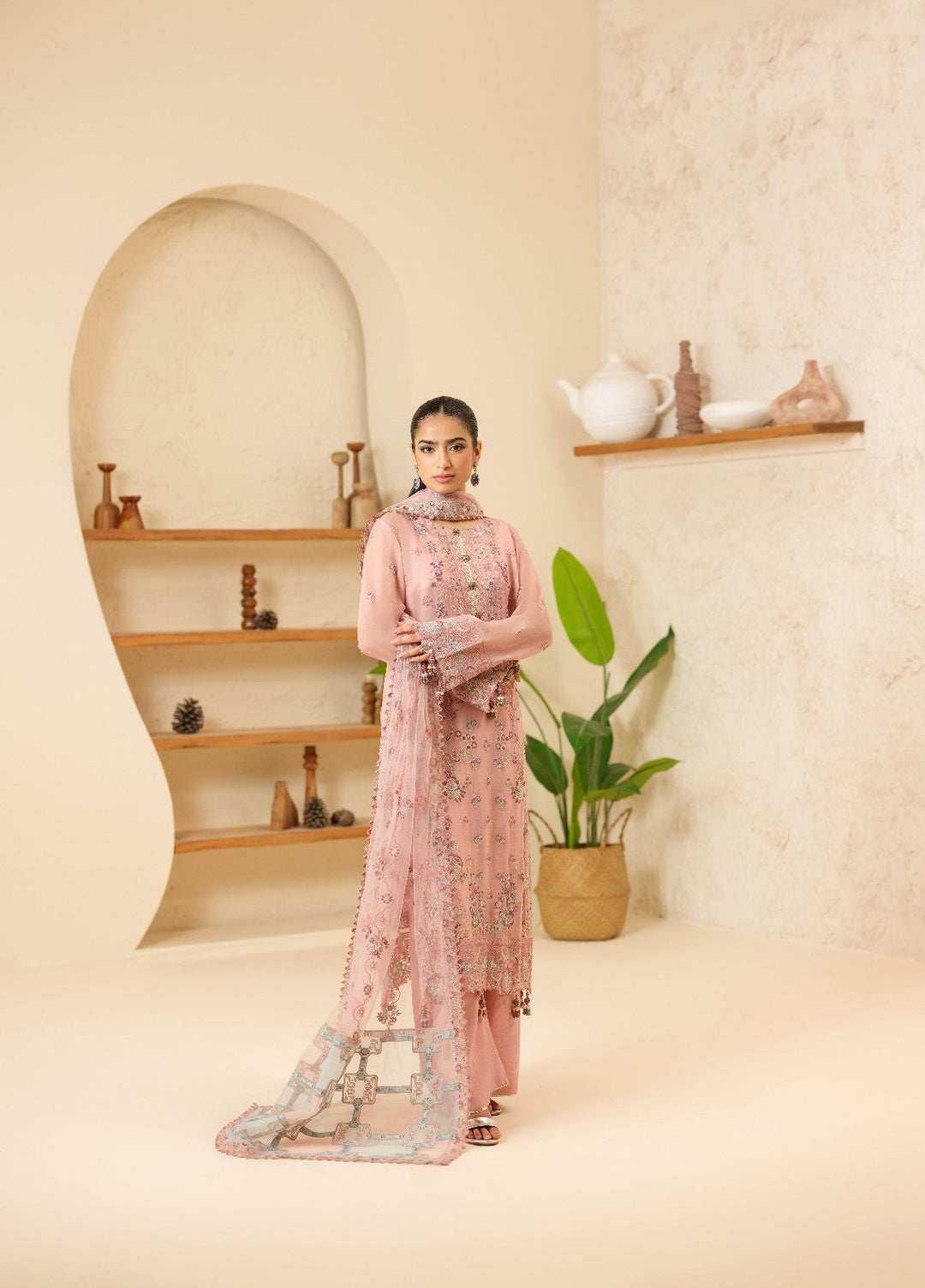 Era by Waresha Women Embroidered Chiffon 3 Piece Suit Petal Haze WFE-06 - Formals Collection