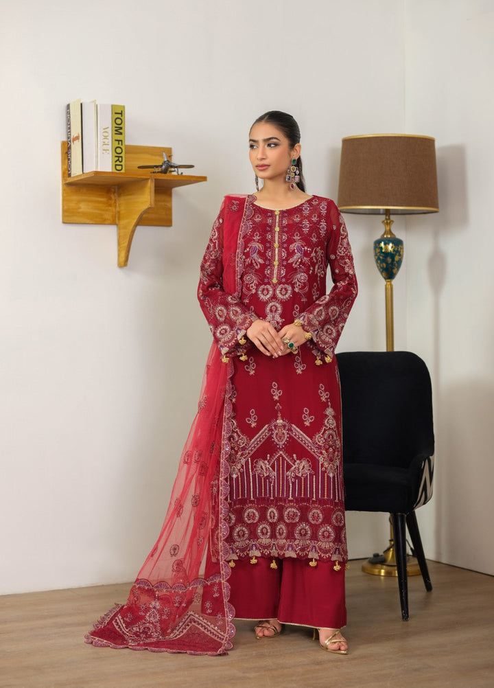 Era by Waresha Women Embroidered Chiffon 3 Piece Suit Scarlet Grace WFE-07 - Formals Collection