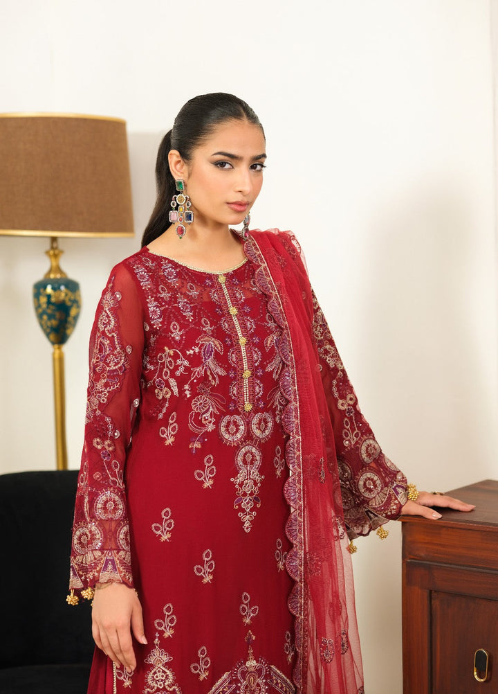 Era by Waresha Women Embroidered Chiffon 3 Piece Suit Scarlet Grace WFE-07 - Formals Collection