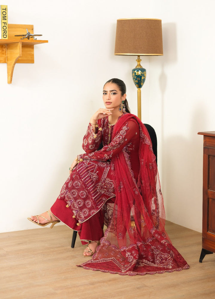 Era by Waresha Women Embroidered Chiffon 3 Piece Suit Scarlet Grace WFE-07 - Formals Collection