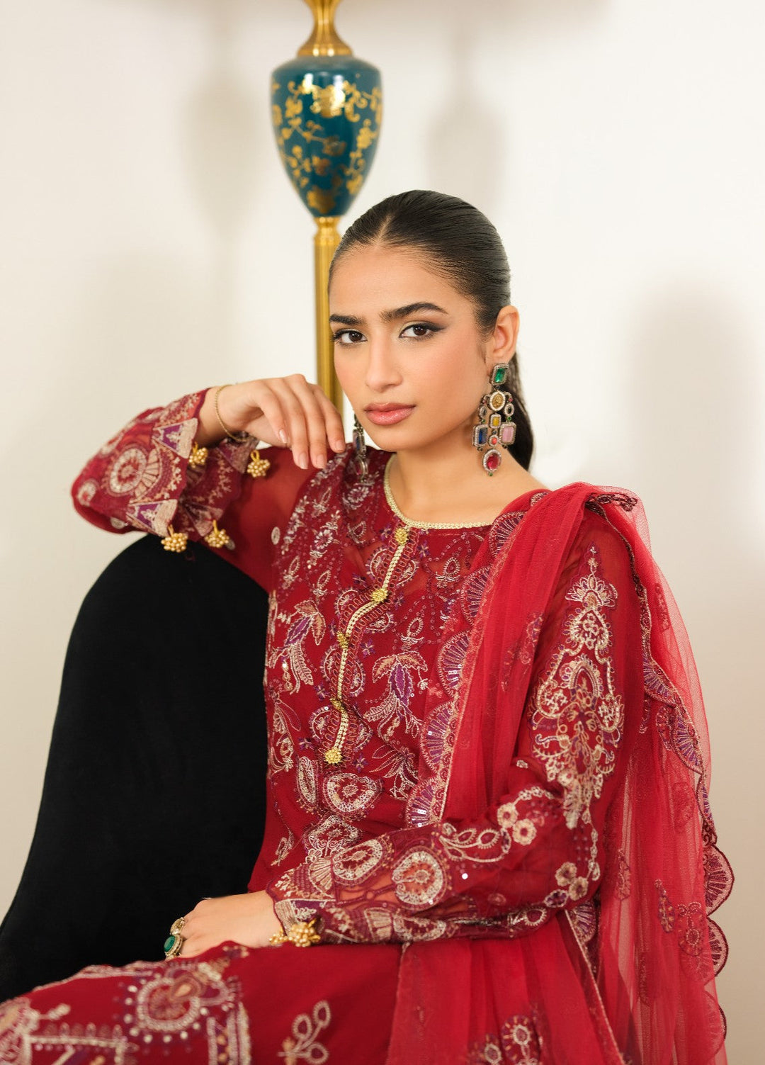 Era by Waresha Women Embroidered Chiffon 3 Piece Suit Scarlet Grace WFE-07 - Formals Collection