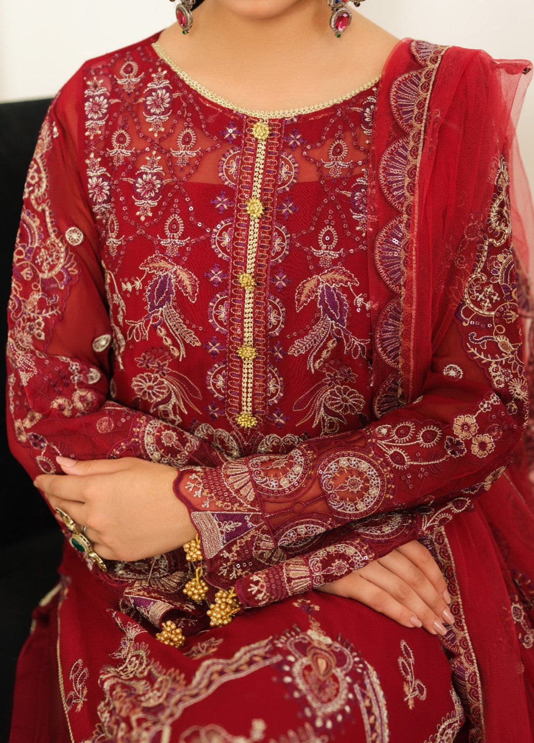 Era by Waresha Women Embroidered Chiffon 3 Piece Suit Scarlet Grace WFE-07 - Formals Collection