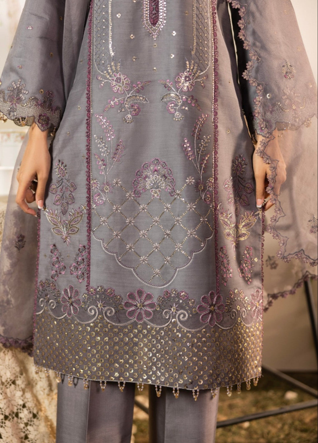 Blue Moon by Ruby Suleiman Pret 3 Piece Embroidered Viscose with Organza Midnight Ember - Casual Collection