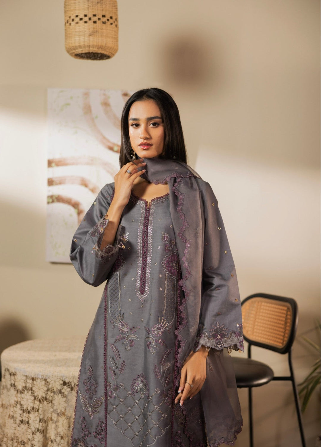 Blue Moon by Ruby Suleiman Pret 3 Piece Embroidered Viscose with Organza Midnight Ember - Casual Collection