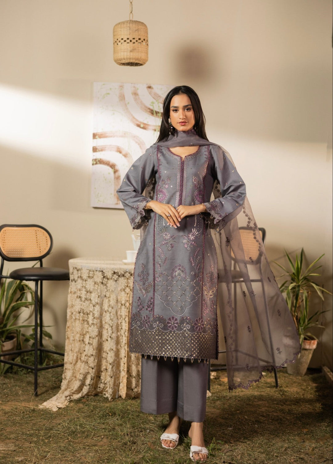 Blue Moon by Ruby Suleiman Pret 3 Piece Embroidered Viscose with Organza Midnight Ember - Casual Collection