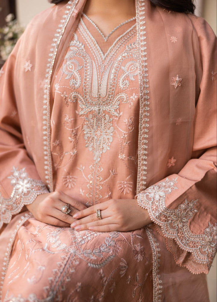 Blue Moon by Ruby Suleiman Pret 3 Piece Embroidered Viscose with Organza Blushing Ember - Casual Collection