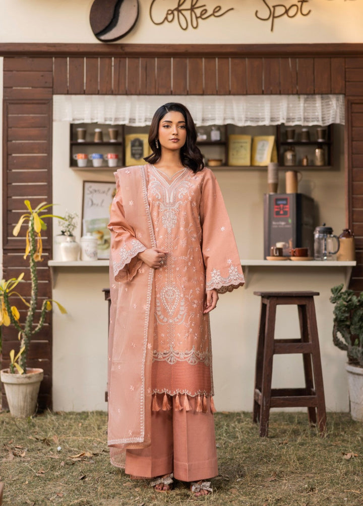 Blue Moon by Ruby Suleiman Pret 3 Piece Embroidered Viscose with Organza Blushing Ember - Casual Collection