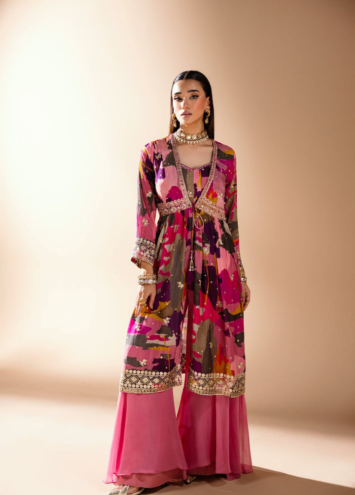 Gia by House Of Nyyra Women Pret Embroidered 3 Piece Chiffon Crepe Blouse And Palazzo Pants - Festive Collection