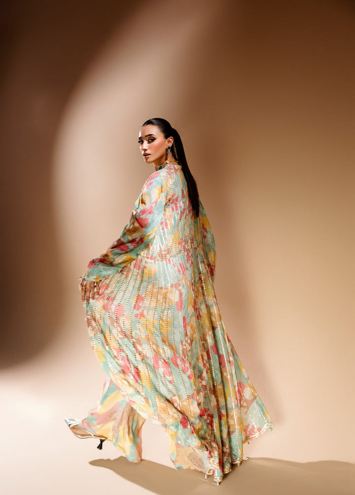 Gia by House Of Nyyra Women Pret Printed 3 Piece Vibrant Geometric Patterned Silk Pant And Jacket - Festive Collection