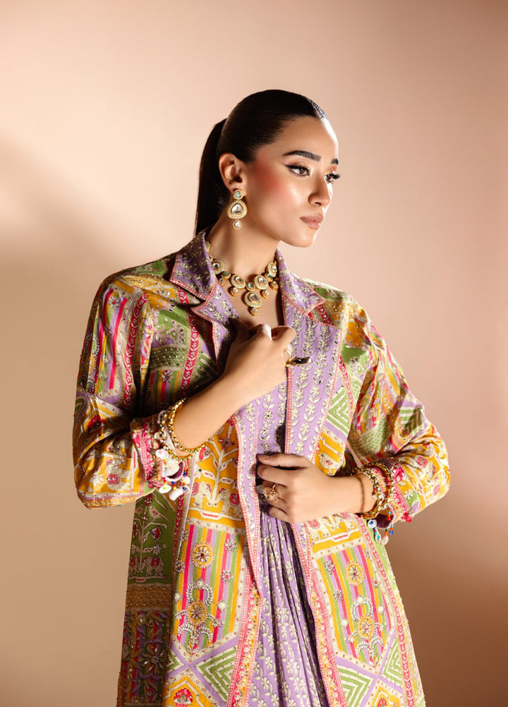 Gia by House Of Nyyra Women Pret Printed 3 Piece Lilac Jacket With Skirt Set - Festive Collection
