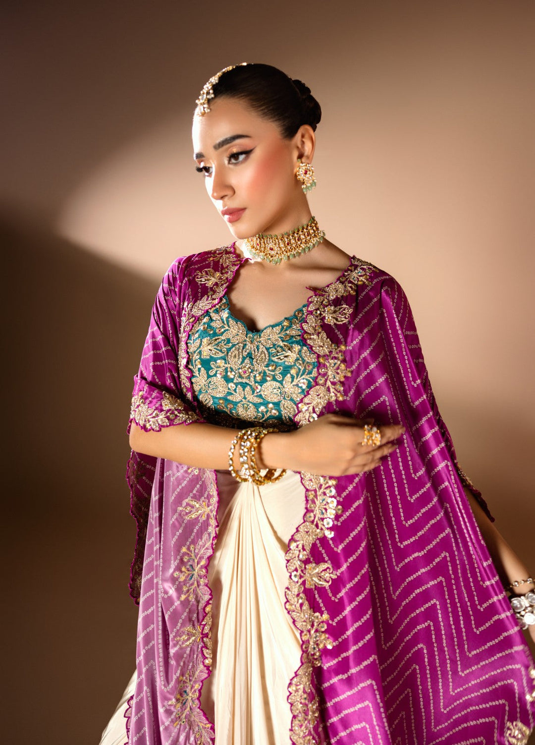 Gia by House Of Nyyra Women Pret Embroidered 3 Piece Silk Skirt Set With Cape - Festive Collection