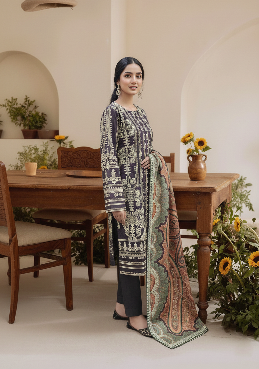 Stitching Cotton Women Pret Printed 3 Piece Khaddar D-05 - Winter Collection