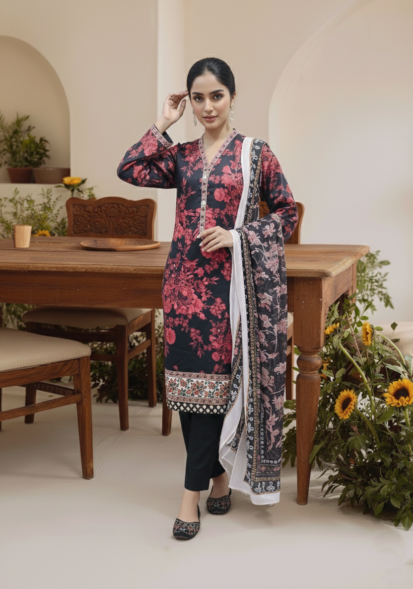 Stitching Cotton Women Pret Printed 3 Piece Khaddar D-03 - Winter Collection
