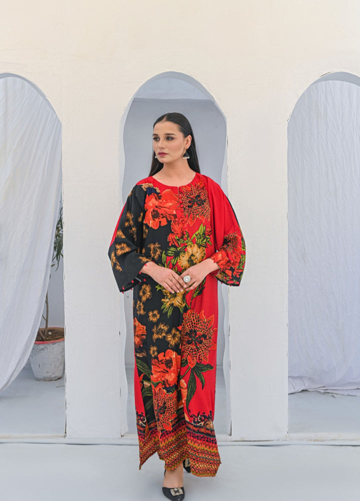 MG by Madiha Gohar Women Pret 1 Piece Printed Black and Red Kaftan - Casual Collection