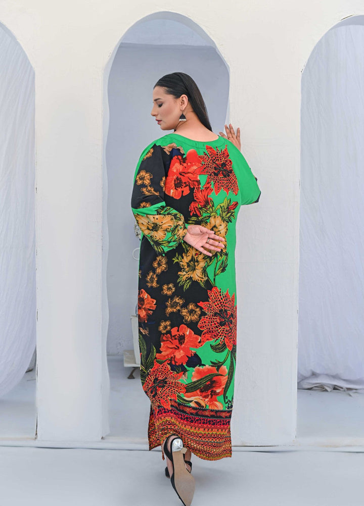 MG by Madiha Gohar Women Pret 1 Piece Printed Black and Green Kaftan - Casual Collection