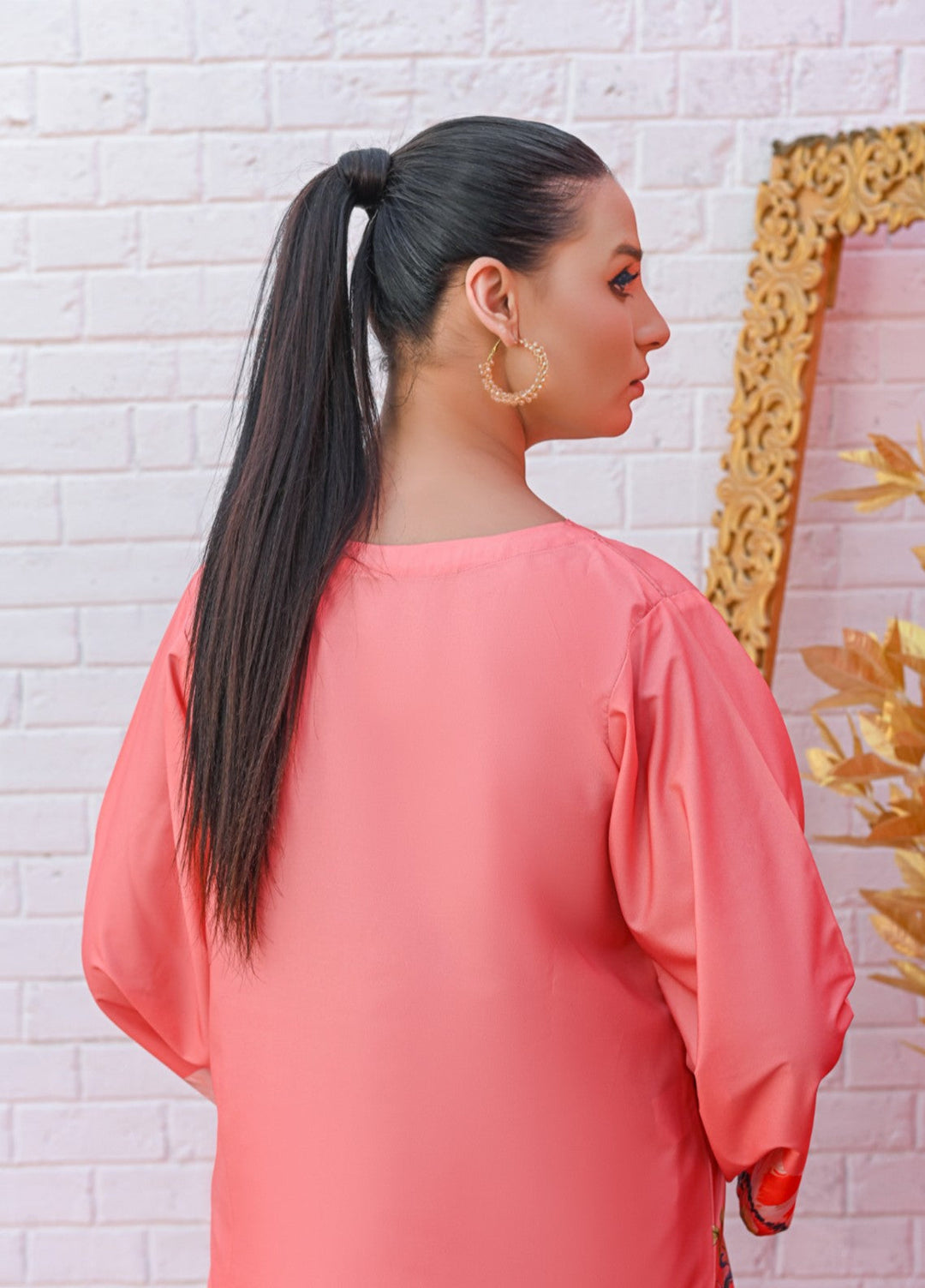 MG by Madiha Gohar Women Pret 2 Piece Printed Silk Coord Set Coral Peach floral - Casual Collection