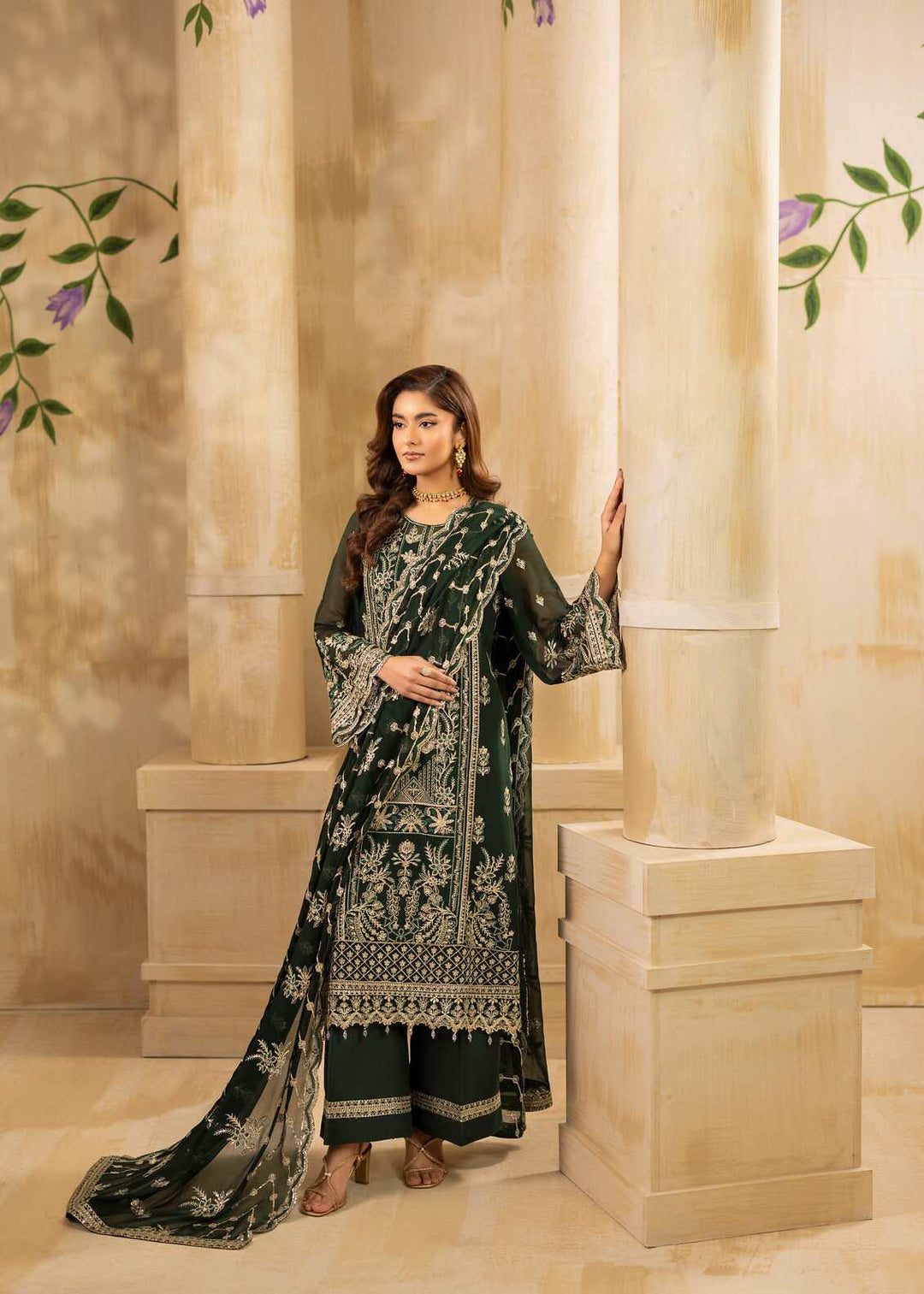 Riwayat by Eileen Pret Embroidered Chiffon 4 Piece Suit C9-Isabela Green - Festive Collection