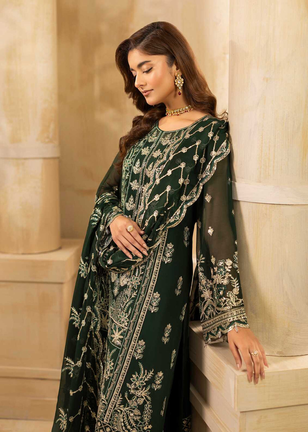 Riwayat by Eileen Pret Embroidered Chiffon 4 Piece Suit C9-Isabela Green - Festive Collection
