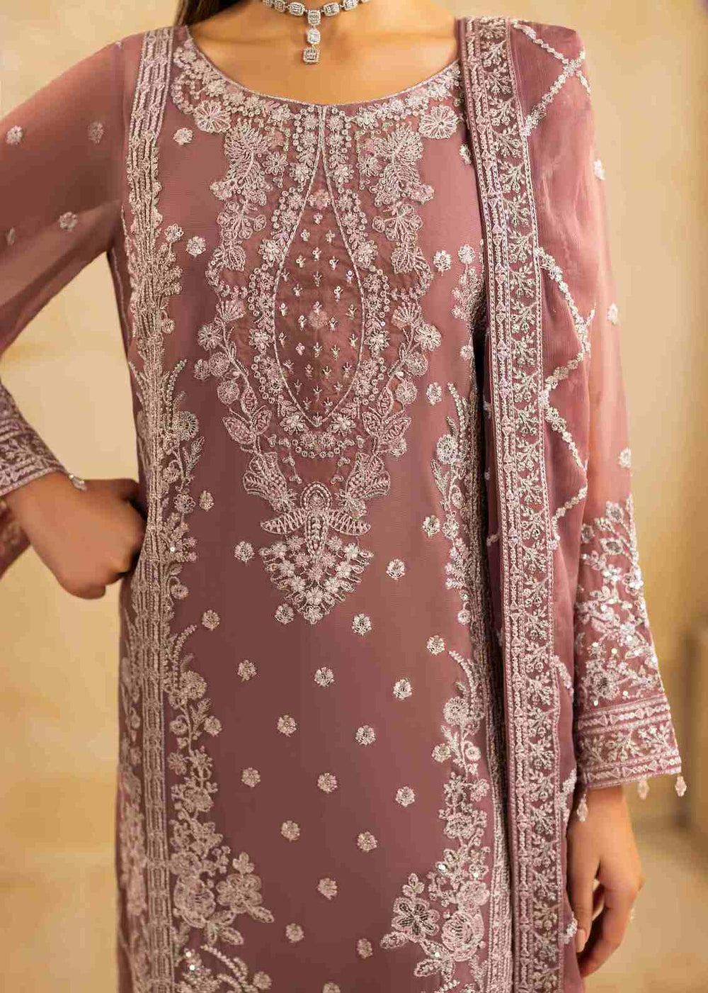 Riwayat by Eileen Pret Embroidered Chiffon 4 Piece Suit C11-Camilla Lilac - Festive Collection