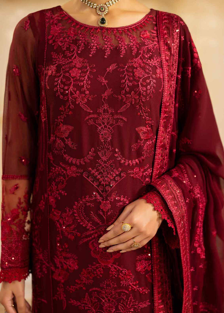 Riwayat by Eileen Pret Embroidered Chiffon 4 Piece Suit C12-Haseen Mahroon - Festive Collection
