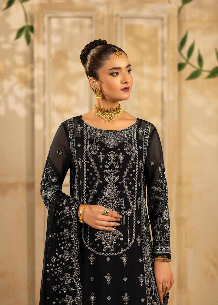 Riwayat by Eileen Pret Embroidered Chiffon 4 Piece Suit C13-Ayzel Black - Festive Collection