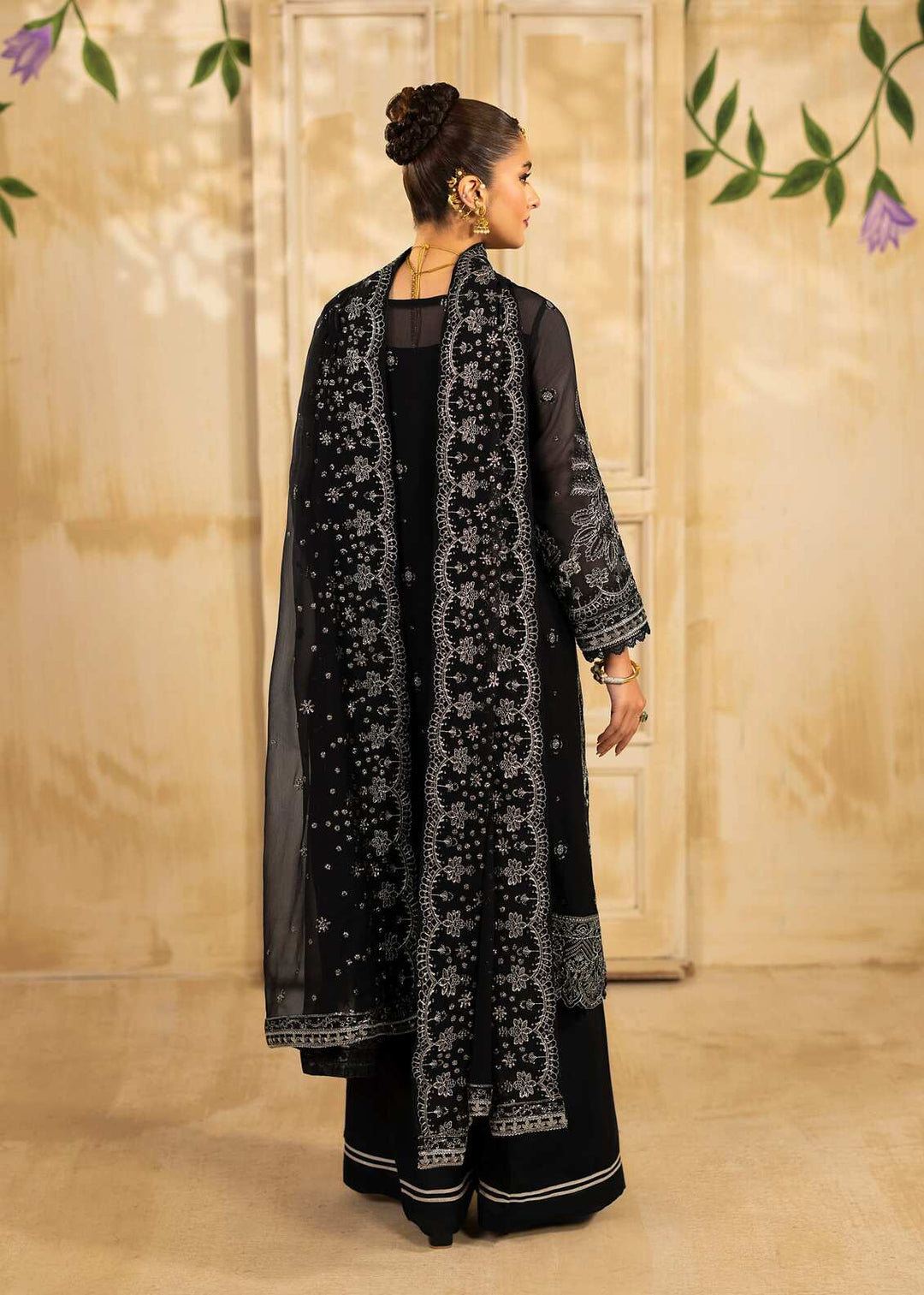 Riwayat by Eileen Pret Embroidered Chiffon 4 Piece Suit C13-Ayzel Black - Festive Collection
