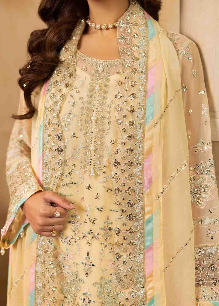 Riwayat by Eileen Pret Embroidered Chiffon 4 Piece Suit C14-Mahrosh Cream - Festive Collection
