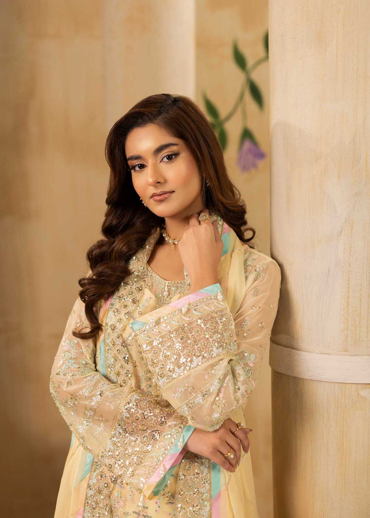 Riwayat by Eileen Pret Embroidered Chiffon 4 Piece Suit C14-Mahrosh Cream - Festive Collection