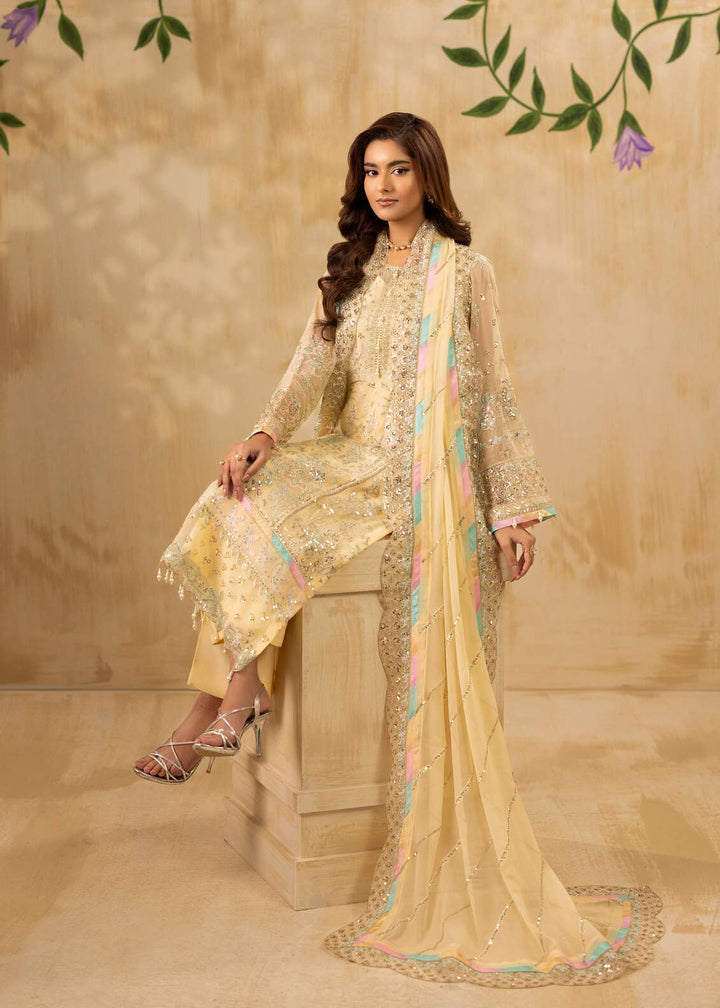 Riwayat by Eileen Pret Embroidered Chiffon 4 Piece Suit C14-Mahrosh Cream - Festive Collection
