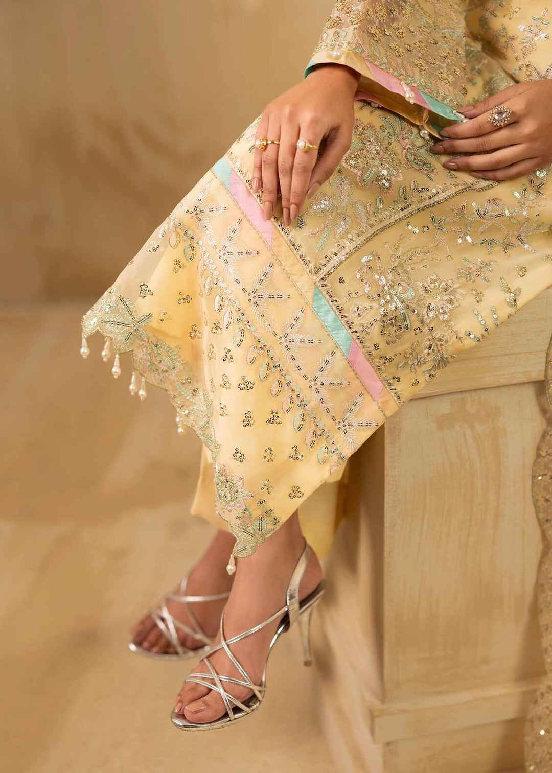 Riwayat by Eileen Pret Embroidered Chiffon 4 Piece Suit C14-Mahrosh Cream - Festive Collection