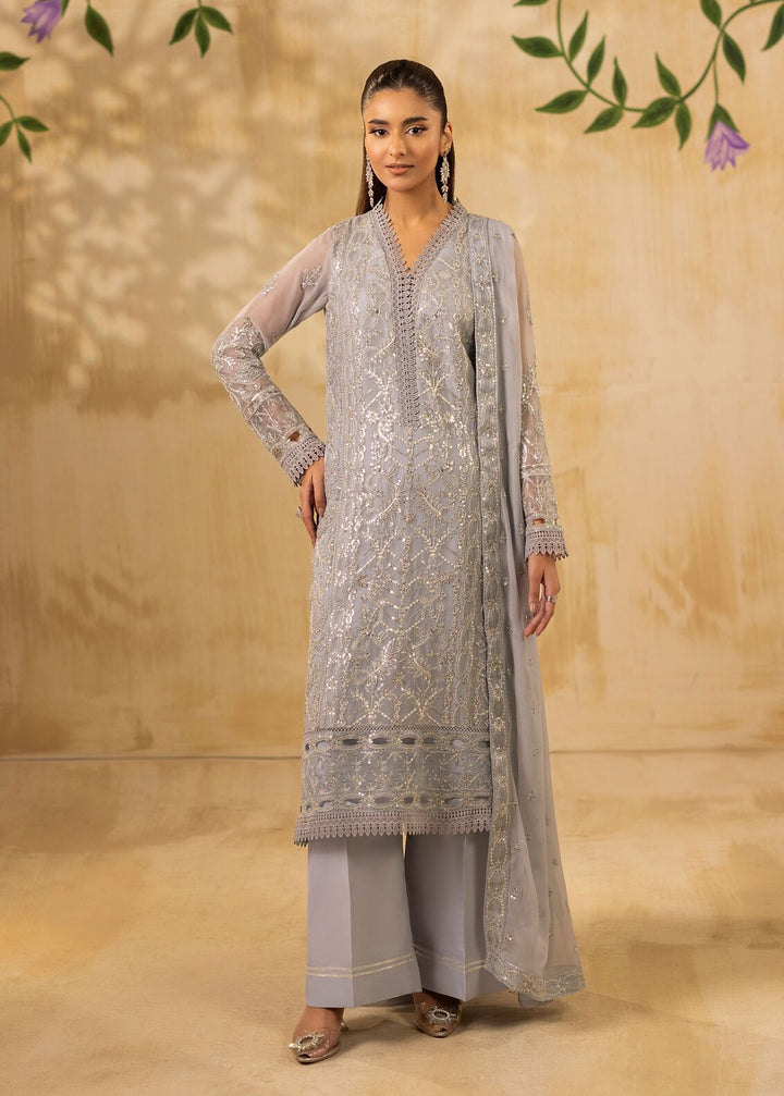 Riwayat by Eileen Pret Embroidered Chiffon 4 Piece Suit C15-Zohra Grey - Festive Collection