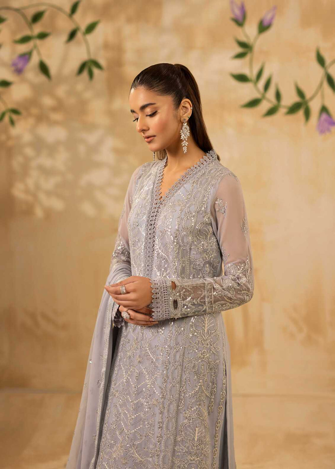 Riwayat by Eileen Pret Embroidered Chiffon 4 Piece Suit C15-Zohra Grey - Festive Collection