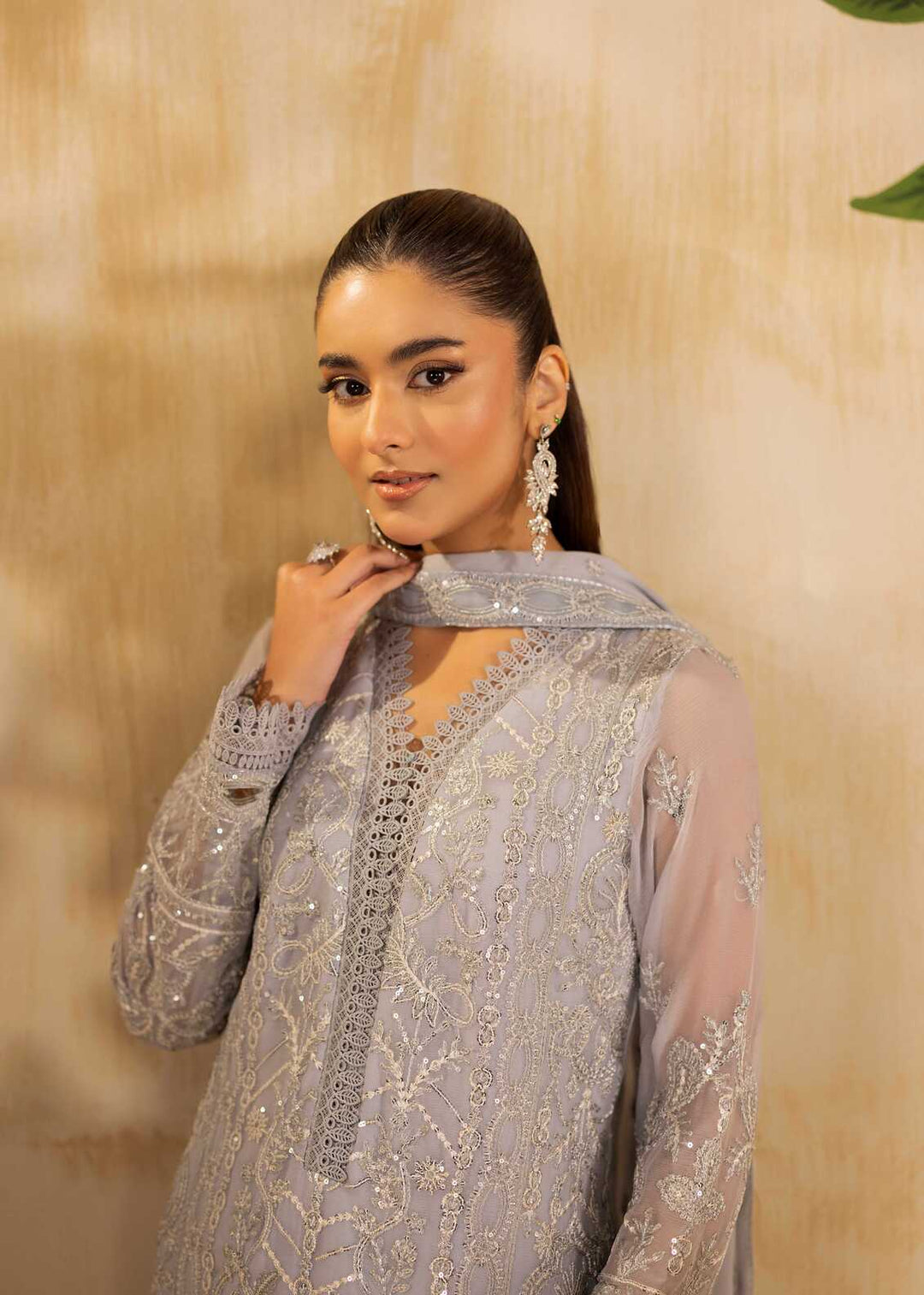Riwayat by Eileen Pret Embroidered Chiffon 4 Piece Suit C15-Zohra Grey - Festive Collection