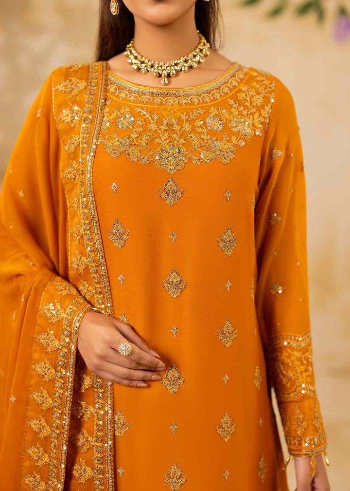 Riwayat by Eileen Pret Embroidered Chiffon 4 Piece Suit C16-Omaira Mahndi - Festive Collection