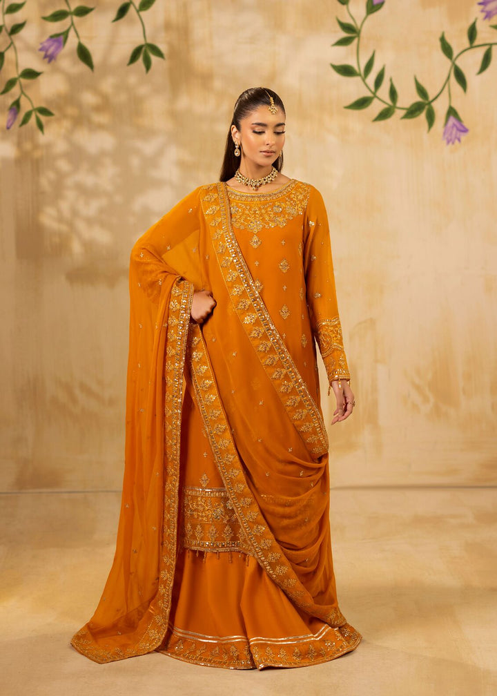 Riwayat by Eileen Pret Embroidered Chiffon 4 Piece Suit C16-Omaira Mahndi - Festive Collection
