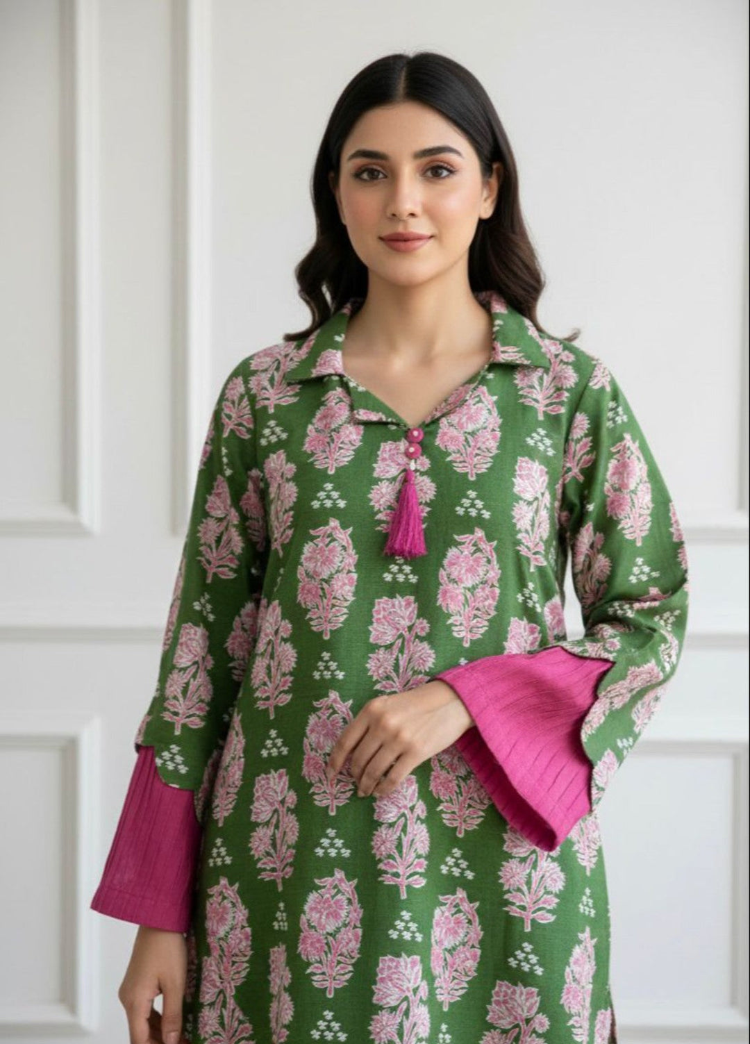 Tosheeza Saith Women Pret Printed Khaddar 2 Piece Green Suit - Winter Collection
