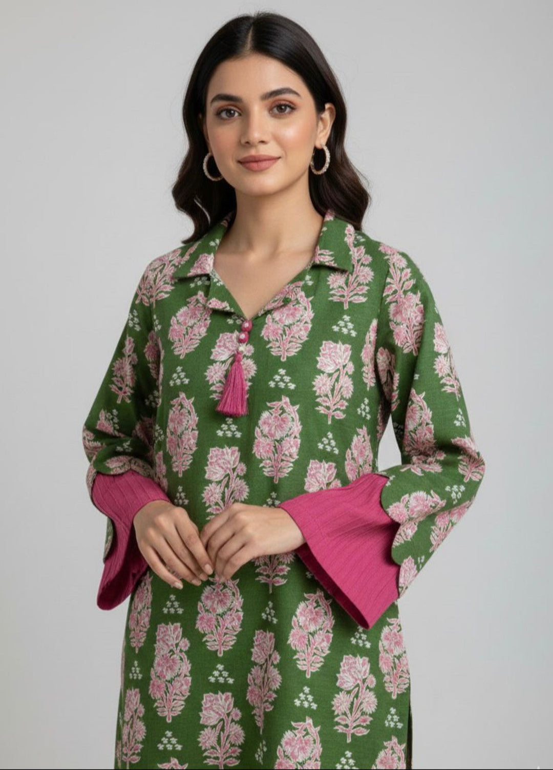 Tosheeza Saith Women Pret Printed Khaddar 2 Piece Green Suit - Winter Collection