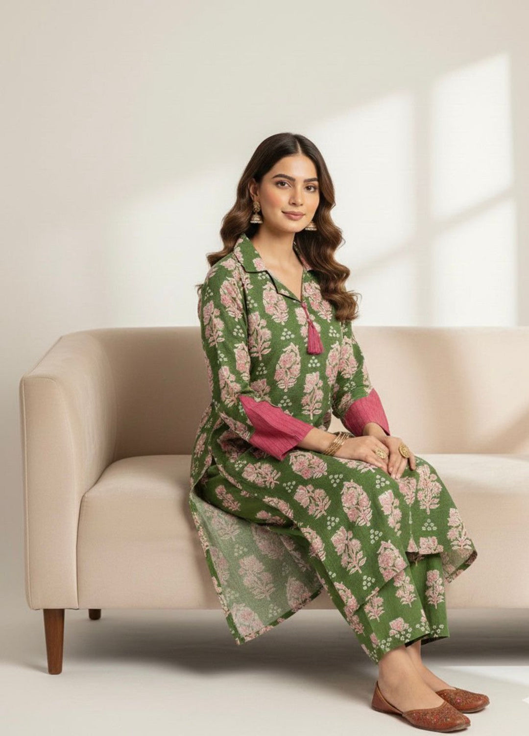 Tosheeza Saith Women Pret Printed Khaddar 2 Piece Green Suit - Winter Collection