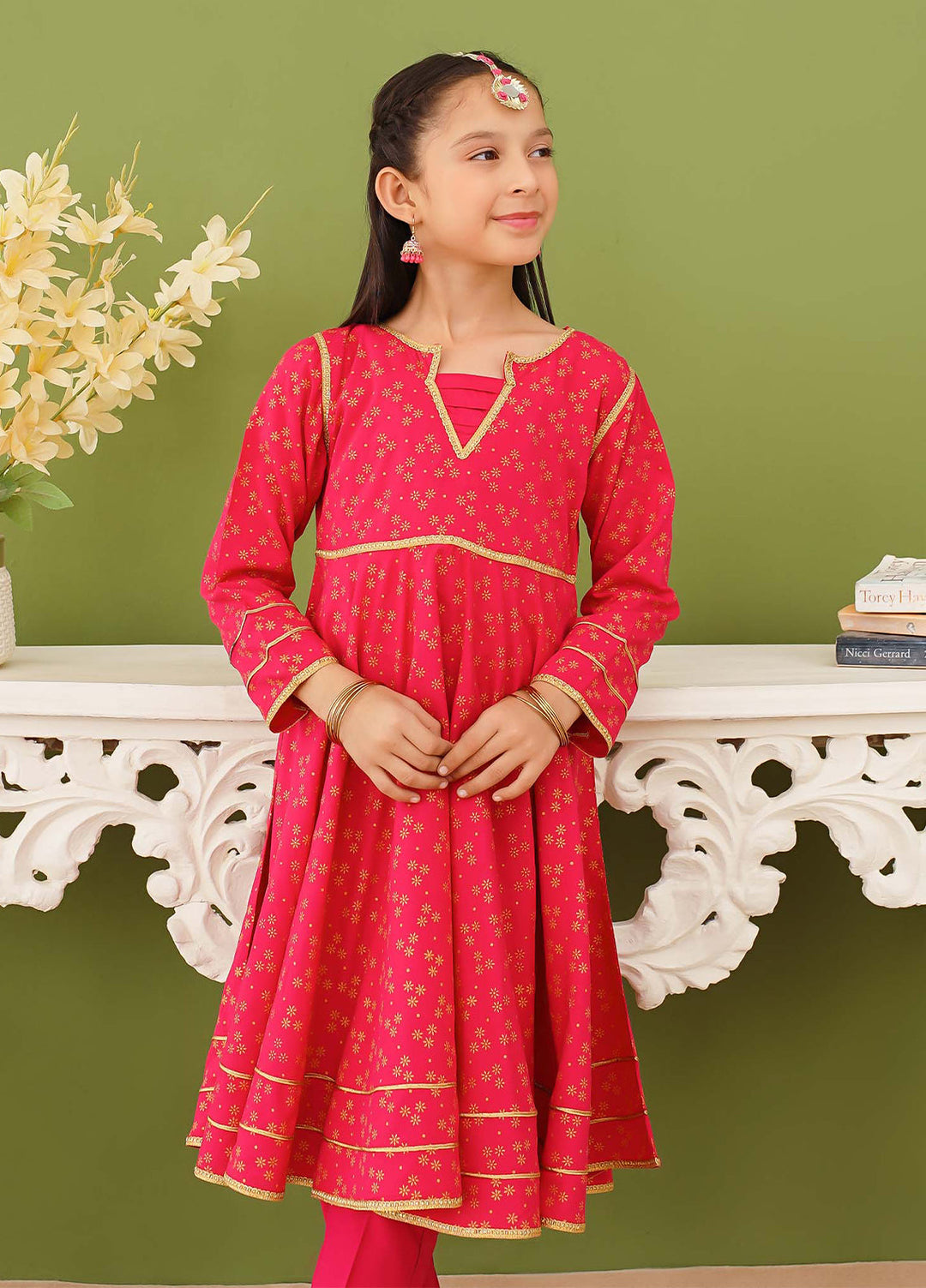 Modest Girls Pret Printed 3 Piece Linen Pink Suit D-07 - Festive Collection