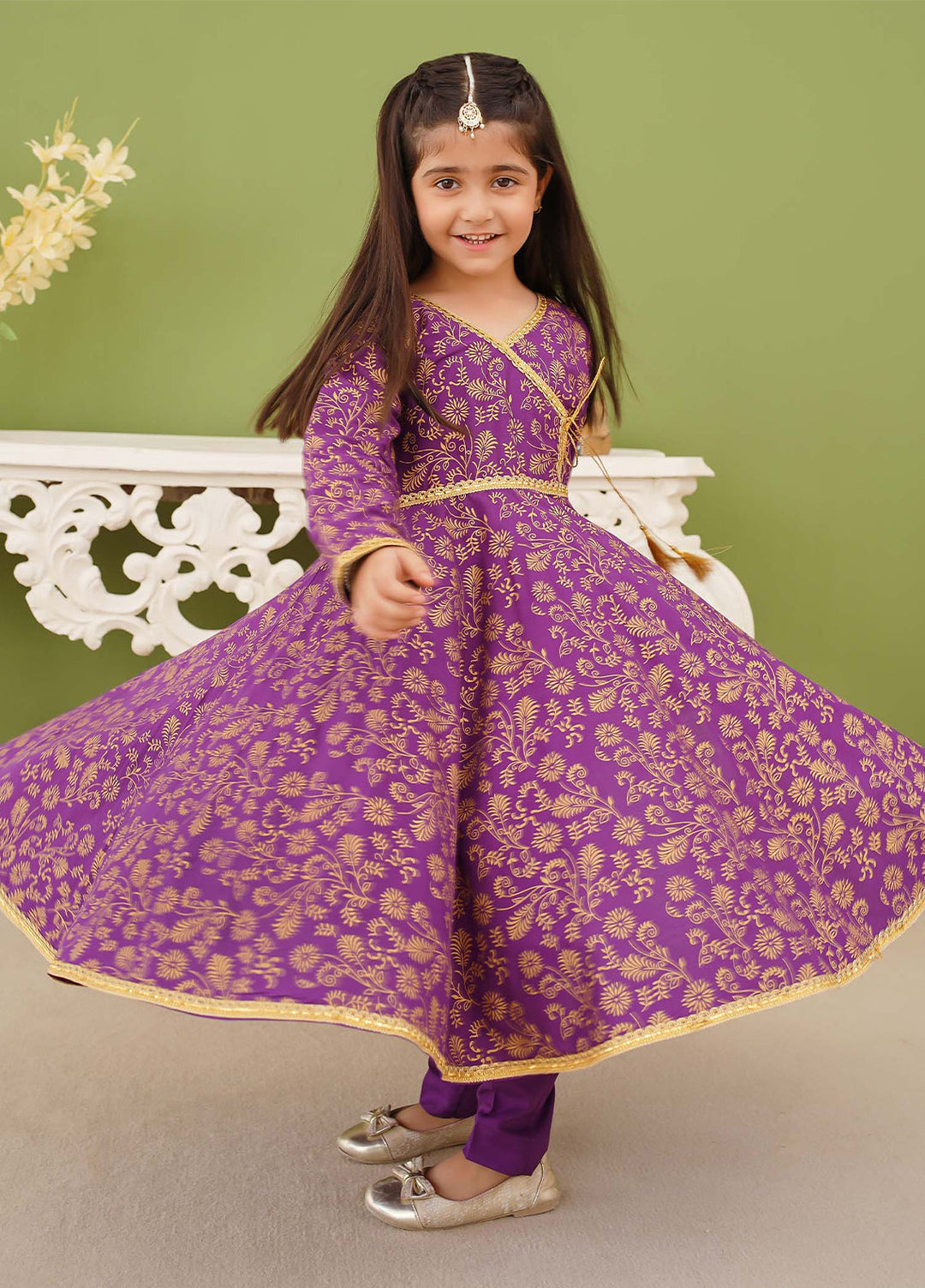 Modest Girls Pret Printed 3 Piece Linen Purple Suit D-08 - Festive Collection