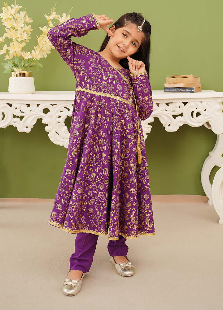 Modest Girls Pret Printed 3 Piece Linen Purple Suit D-08 - Festive Collection