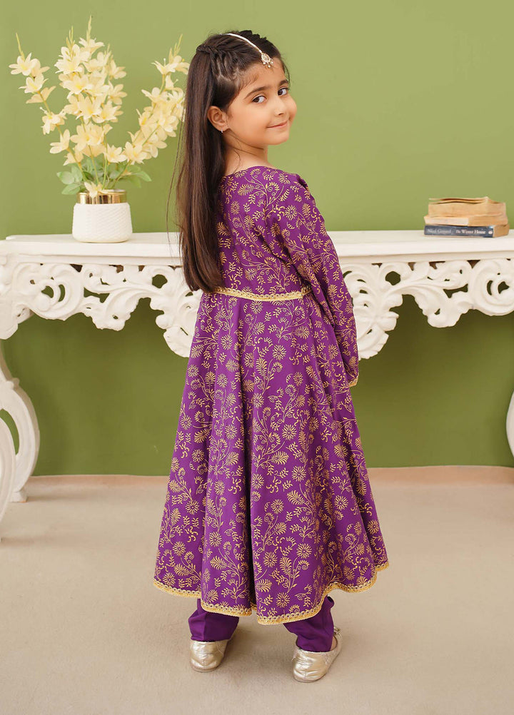 Modest Girls Pret Printed 3 Piece Linen Purple Suit D-08 - Festive Collection