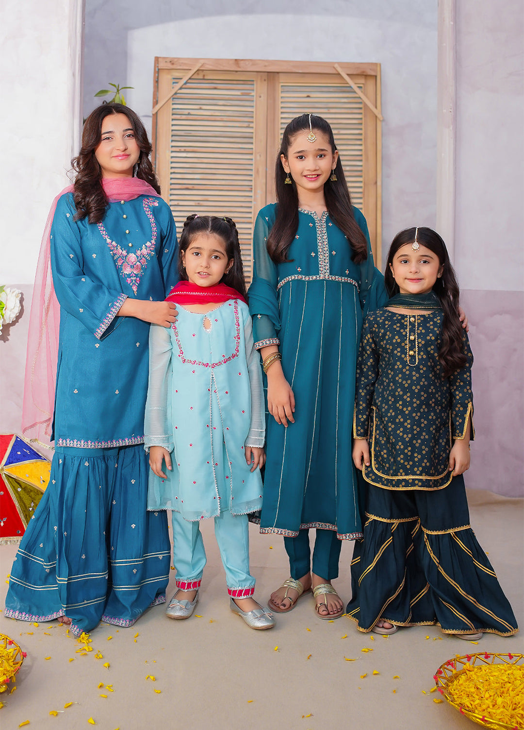 Modest Girls Pret Embroidered 3 Piece Chiffon Green Suit D-21 - Festive Collection