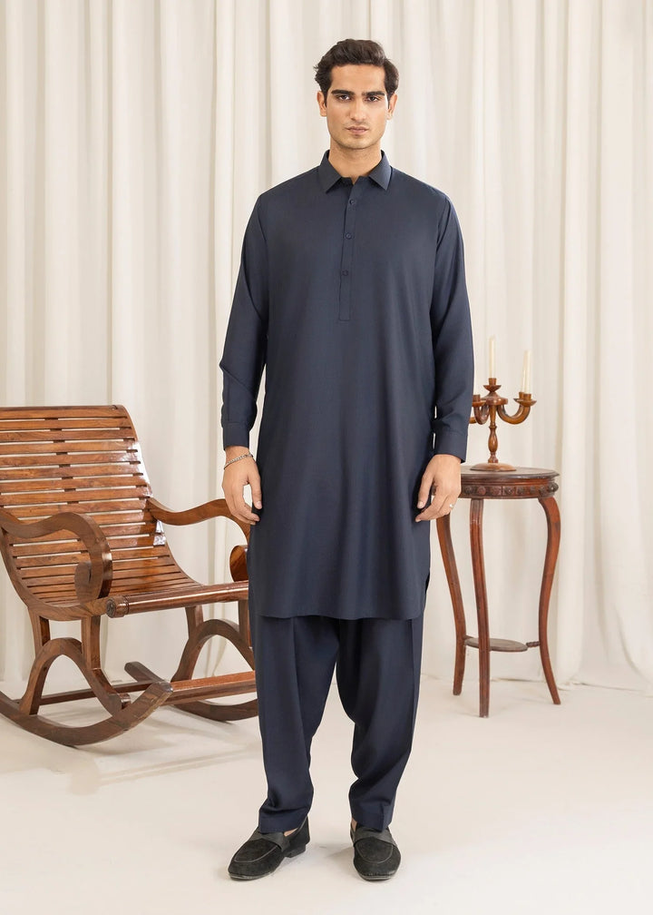 Alif by Buraq Online Mens RTW Solids Wash and Wear Kurta Shalwar Blue Collared - Casual Collection