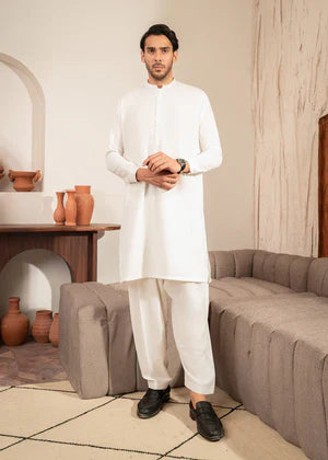 Alif by Buraq Online Mens RTW Solids Wash and Wear Kurta Shalwar Ivory Ban - Casual Collection